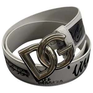 Dolce & Gabbana DG Logo Buckle Graffiti Leather Belt